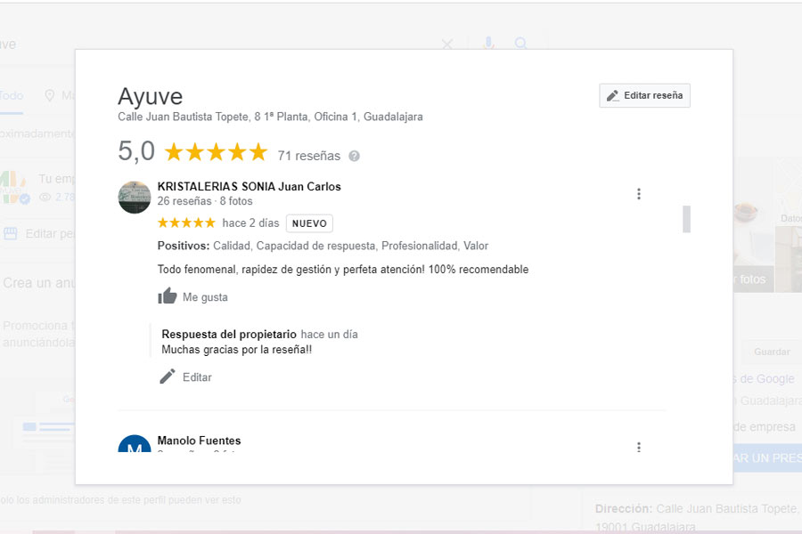 Reseñas google mi negocio